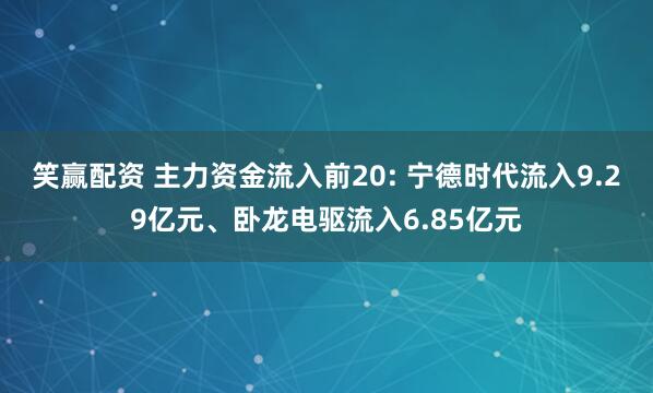 笑赢配资 主力资金流入前20: 宁德时代流入9.29亿元、卧龙电驱流入6.85亿元